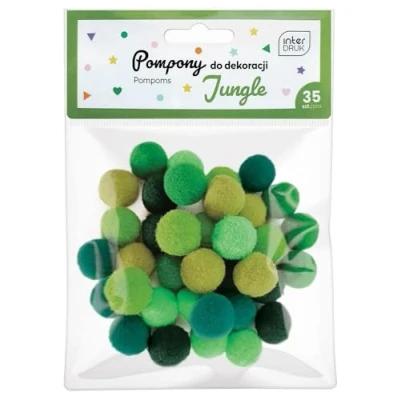 Image of Interdruk Craft Pom 35 Coloured 18 mm Pompoms for DYI Crafting Jungle Set