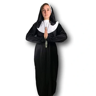 Image of Rubber Johnnies Nun Better COSTUME, Habit, Scary Fancy Dress, Hood, Theme, Vicar, Priest, Sister (One size 8 12)