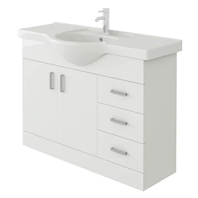 Image of VeeBath Linx Bathroom Vanity Basin Sink Cabinet Unit High Gloss White Soft Close Door Hinges Storage Furniture 1050mm