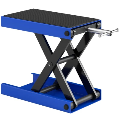Image of DURHAND 500KG Motorcycle Scissor Lift Jack, Height Adjustable Motorbike Stand with Anti Slip Wide Deck, Heavy Duty Steel Repair Hoist for Home Garage, Blue
