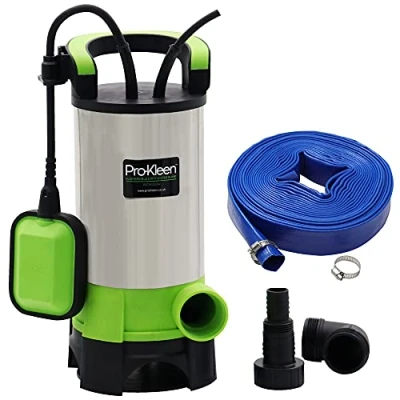 Image of Pro Kleen Submersible Water Pump 1100W Electric, 18000L/H, Heavy Duty 5m Layflat Hose for Clean or Dirty Water, Float Switch, 10M Power Lead, Floods, Pools, Gardens, Ponds, Hot Tubs