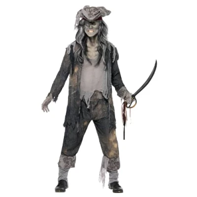 Image of Smiffy&#039;s Ghost Pirate Costume Galeone, Grey, L