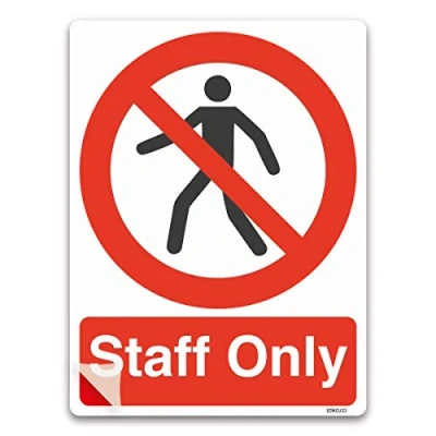 Image of PREMIUM LAMINATED Staff Only Sign, A5 210x148mm, Self adhesive Vinyl Sticker, Prohibition Entry Door Safety Signs