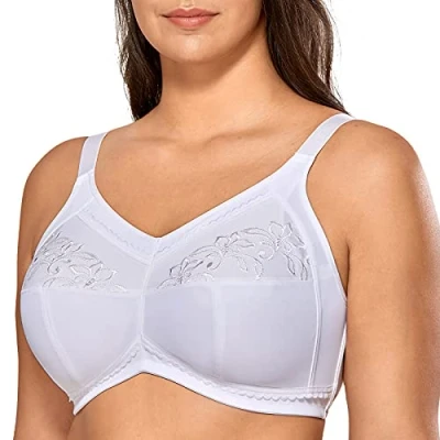 Image of Delimira Women&#039;s Wireless Bras Cotton Mastectomy with Pockets Post Surgery Full Cup Comfort Plus Size Everyday Bra White 34D