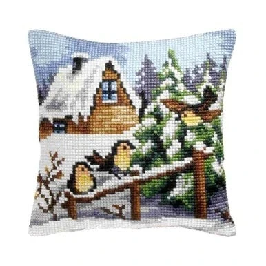 Image of Orchidea Winter Perch Cushion Front Chunky Cross Stitch Kit