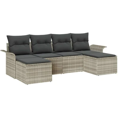 Image of vidaXL 6 Piece Garden Sofa Set with Cushions Light Grey Poly Rattan