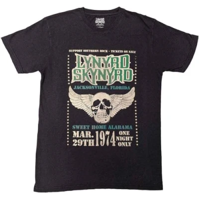 Image of Paradiso Clothing Lynyrd Skynyrd Winged Skull Pigment DYE WASH Print Tshirt, Size: Large, Black