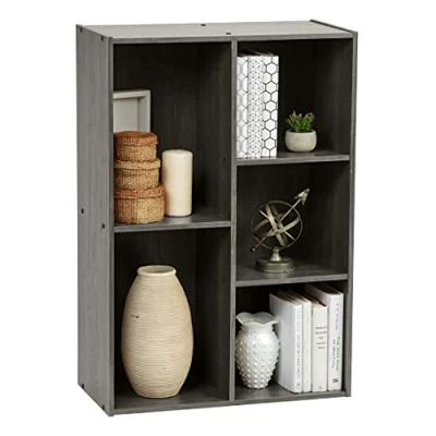 Image of Iris Ohyama, Wooden Storage Shelf/Cabinet Cube/Bookcase/Storage cabinet/Open cabinet, 60cm wide, Easy assembly, Design, Office, Living Room, Bedroom Basic Shelf CX 23C Grey Oak, Medium