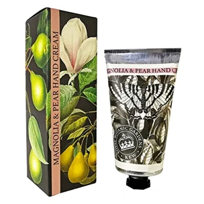 Image of The English Soap Company Royal Botanical Gardens Kew Hand Cream, Pear Moisturising Cream for Men and Women, Magnolia Scent 75ml
