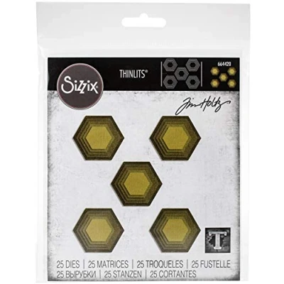 Image of Sizzix Thinlits Die Set 25 Pack 664420 Stacked Tiles, Hexagons by Tim Holtz, Paper, Mulitcolour, One Size