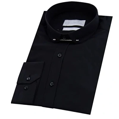 Image of TruClothing Men&#039;s Smart Casual Club Collar Black Dress Shirt 1920s Peaky with Bar Poplin Pin 2XL