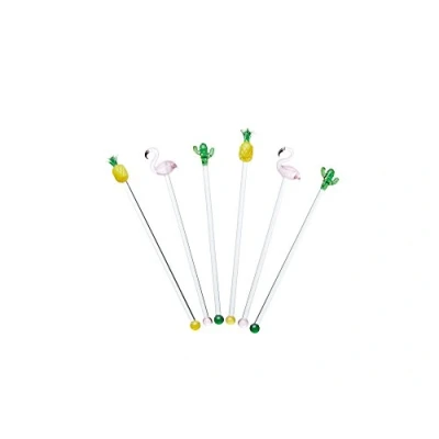 Image of BarCraft BCSTIRASTD Tropical Chic Novelty Glass Cocktail Stirrers (Set of 6), 1 x cm
