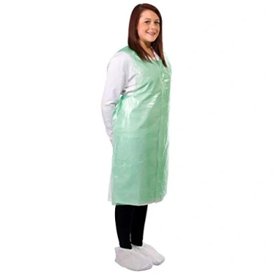 Image of 100 x Disposable Flat Pack Polythene PE Plastic Aprons FAST Delivery UK Stock (Green)