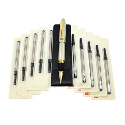 Image of Abcsea 1PCS Heavy Big Rollerball Pen 159 and 10PCS Black Ink Refill, Spiral Ballpoint Refills with Cover, Medium Point Silver (0.5MM)