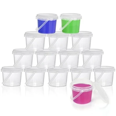 Image of BELLE VOUS 250ml 15 Pack Slime Storage Containers BPA Free Plastic Pots Clear Empty Leakproof Jars With Handles &amp; Lids Bucket Tub Container for Making, Craft Materials Toys