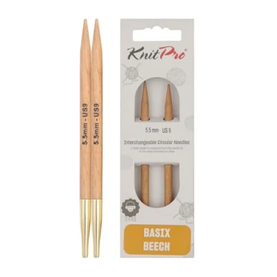 Image of KnitPro Basix Birch: Circular Knitting Pins: Interchangeable: Normal: 11.6cm x 5.50mm, Birchwood, Multi Colour, 5.5mm
