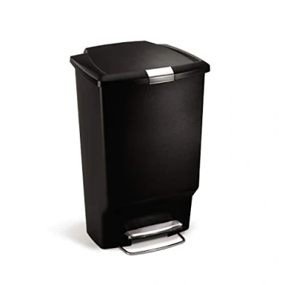 Image of simplehuman CW1371 45L Rectangular Kitchen Pedal Bin with Lid Lock, Silent Soft Close Lid, Strong Steel Pedal, Stay Open Large Capacity, Black Plastic