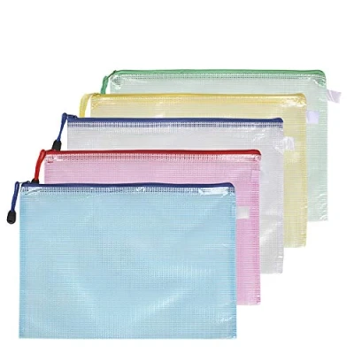 Image of Arnech 5Pcs A5 Plastic Wallets, Ziplock Bags Mesh Document Folders for Files Storage, School, Office, Homework Travel Storage Bags, Paper Organization, Cosmetics (A5 5PCS)