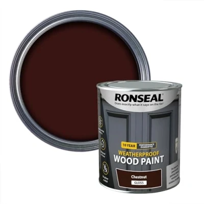 Image of Ronseal 10 Year Weatherproof 2 in 1 Wood Paint Chestnut Gloss 750ml