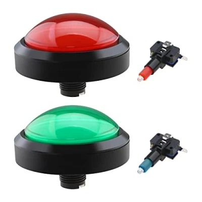 Image of eMagTech 2PCS 100mm Big Dome 12V LED Illuminated Push Buttons with Micro Switch for Arcade Machine Video Games Parts (Red &amp; Green)