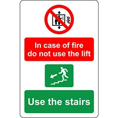 Image of In case of fire do not use the lifts stairs Safety sign 1.2mm Rigid plastic 200mm x 150mm