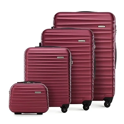 Image of WITTCHEN Travel Suitcase Carry On Cabin Luggage Hardshell Made of ABS with 4 Spinner Wheels Combination Lock Telescopic Handle Groove Line Set suitcases Burgundy