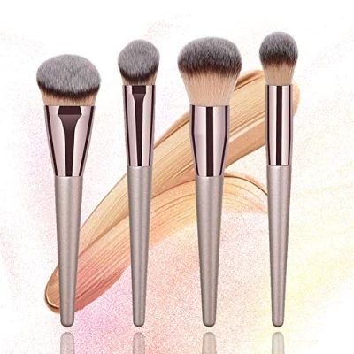 Image of BBL 4pcs Luxury Champagne Gold Makeup Brush Set, Premium Synthetic Foundation Blending Powder Liquid Cream Buffing Tapered Concealer Contour Face Kabuki Make Up Brushes cosmetics tools applicator