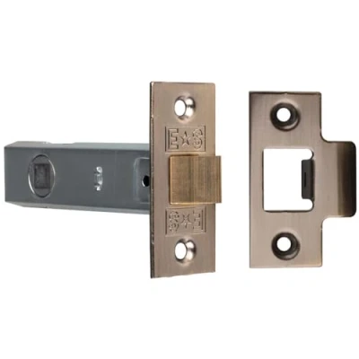 Image of 76mm Standard Tubular Door Latch Square Strike Plate &amp; Forend Florentine Bronze