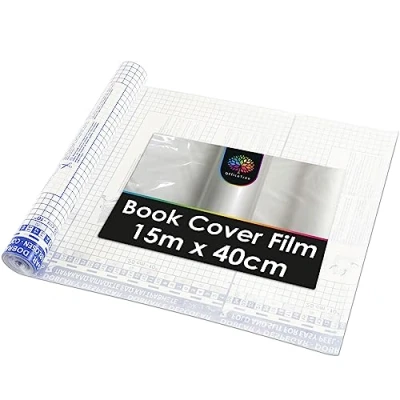 Image of OfficeTree Book Covering Film Self Adhesive 15m x 40cm 60 μ Strong Clear Sticky Back Plastic Covers for School Books Cover Roll Made in Germany