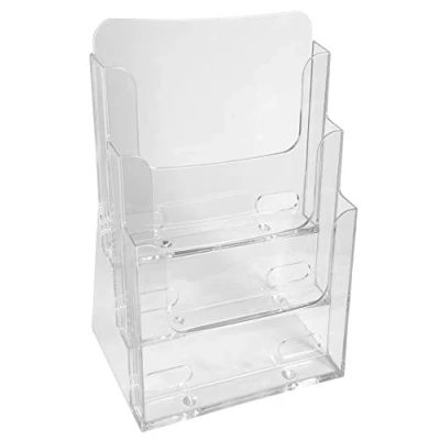 Image of Exacompta Ref. 74158D 1 leaflet dispenser on table 3 compartments Monobloc Dimensions: Prof. 15.5 x width. 23.7 Height. 33.9 cm Format to file A4 Crystal