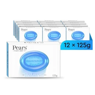 Image of Pears Pure &amp; Gentle Transparent Natural Soap Bar Made with Mint Extracts, Nourishing and Refreshing Bathing Cleanser, Soothing Skin Care, Transparency, Pack of 12 x 125g