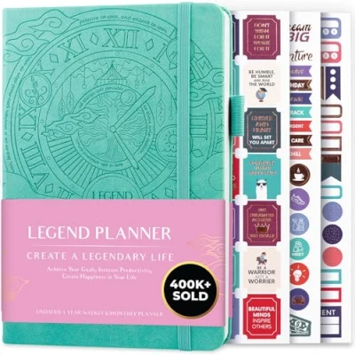 Image of Legend Planner Weekly &amp; Monthly Life to Hit Your Goals Live Happier. Organizer Notebook Productivity Journal. A5 (Aquamarine)