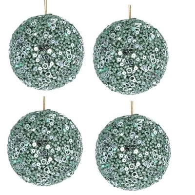 Image of Gisela Graham Pale Green Glitter/Sequin Acrylic Baubles set of four