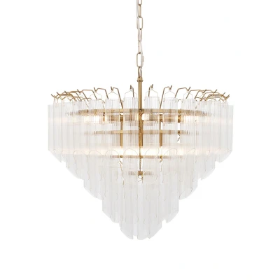 Image of Toulouse Pendant Ceiling Light Satin Brass Plate, Clear Ribbed Glass, 12x G9