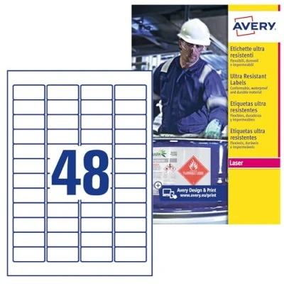 Image of Avery Zweckform L7911 10 Ultra Poly Film Labels A4 45.7 x 21.2 mm Pack of Sheets White