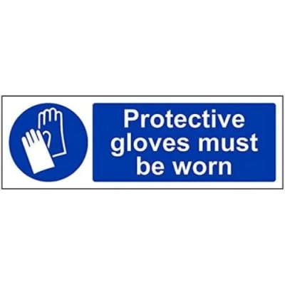 Image of V Safety Protective Gloves Must Be Worn PPE Sign 300mm x 100mm 1mm Rigid Plastic