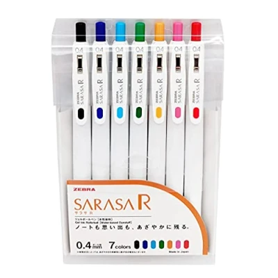 Image of Zebra Sarasa R 0.4 mm Set of 7 Gel Pens &amp; Sticky Notes