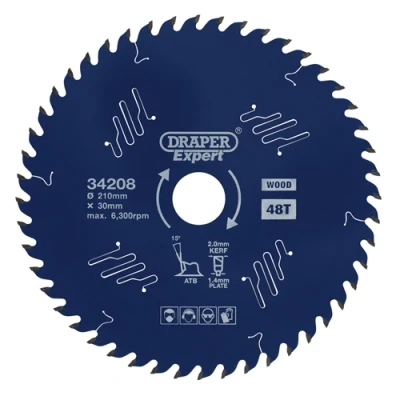 Image of Draper Expert TCT Circular Saw Blade for Wood with PTFE Coating, 210 x 30mm, 48T