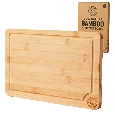 Image of HAVENIX Wooden Chopping Board &amp; Serving Tray 100% Natural Organic Bamboo Cutting Multi Purpose with Juice Grooves for Carving Meat, Vegetables, Fruits Bread (30 x 20 2 cm)