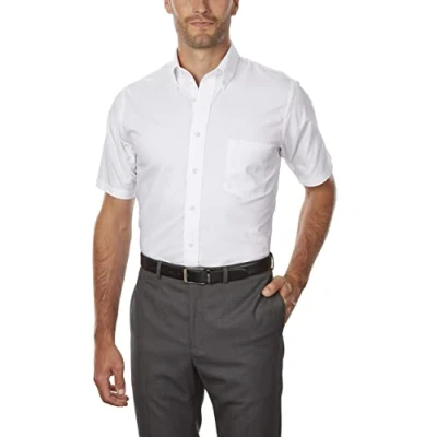 Image of Van Heusen Men&#039;s Dress Shirts Short Sleeve Oxford Solid, White, 20&quot; Neck