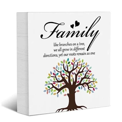 Image of Family Quote Wood Box Sign, Like Branches on a Tree Sign Block Plaque, Home Desk Shelf 7 X Inches