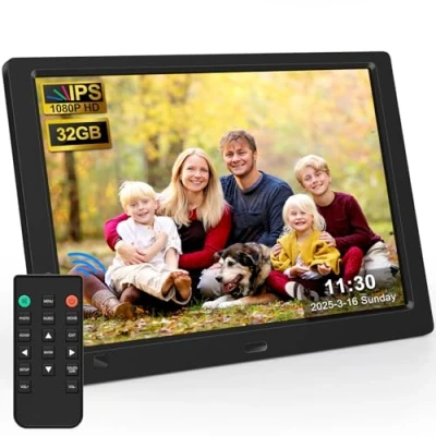 Image of 10.1 Inch Digital Picture Frame with 32GB USB Flash Drive, KECAG 1920x1080 HD IPS Screen Photo Frame, Motion Sensor, Video, Music, Share Moments via SD Card or USB, Remote Control, Black