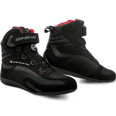 Image of SHIMA Exo Motorbike Boots for Men Ventilated Leather Shoes Atop Closure Summer Suede Motorcycle Short Ankle Protector Urban Bike (Mens, Black, 7.5)