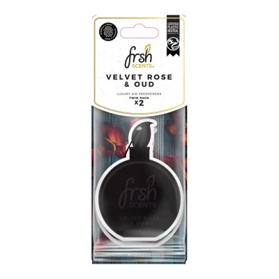 Image of FRSH Scents FR1355 Velvet Rose &amp; Oud Luxury Card Air Freshener Lifespan of up to 30 Days Ideal for rear view mirrors and hanging handles Twin Pack