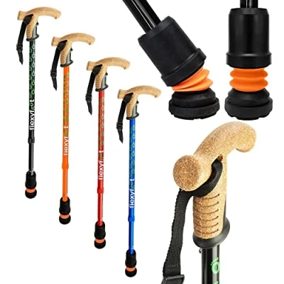 Image of Flexyfoot Shock Absorbing Cork Handle Walking Stick Improved Comfort, Grip, Safety Colour: Black