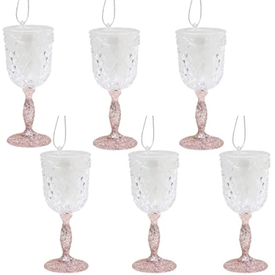 Image of Christmas Concepts® 10cm Glitter Wine Glass Decorations Luxury Tree (Rose Gold, Pack of 6)