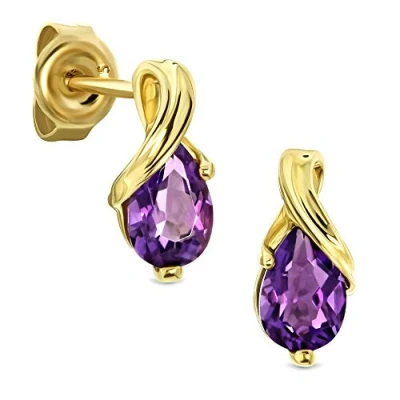 Image of Miore earrings for women in 9 kt 375 yellow gold with pear shape purple amethyst