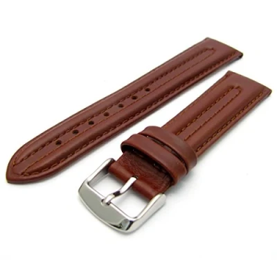 Image of Ribbed Leather Watch Strap Band by CONDOR 057R 22mm Brown S with New Spring Bars