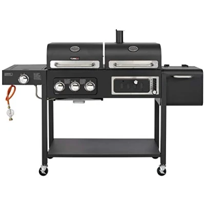 Image of CosmoGrill Hybrid 4 Burner Barbecue DUO Dual Fuel 3+1 Gas Grill and Charcoal Smoker, Built in Temperature Gauge for Home Garden Party Outdoor BBQ Cooking