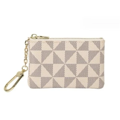 Image of Coin Key Storage Bag with Chain Women Mini Purse Luxury Designer Plaid Leather Small Zipper Wallet Ladies Keychain Pendant Change Ring